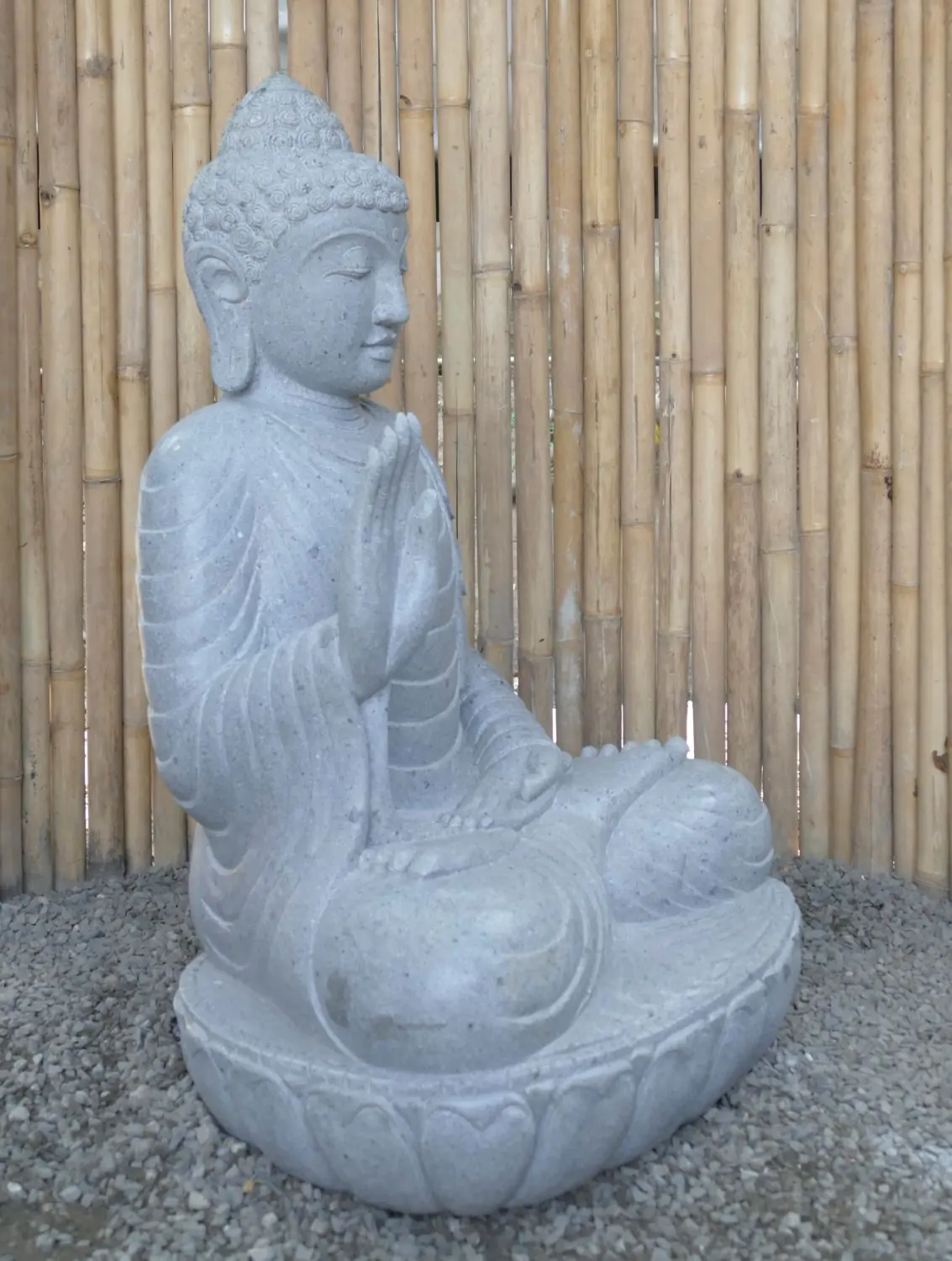  Product image 2 of the product “Seated Buddha made of Riverstone in Abhaya Position - gesture of fearlessness, H.100 cm, natural. ”